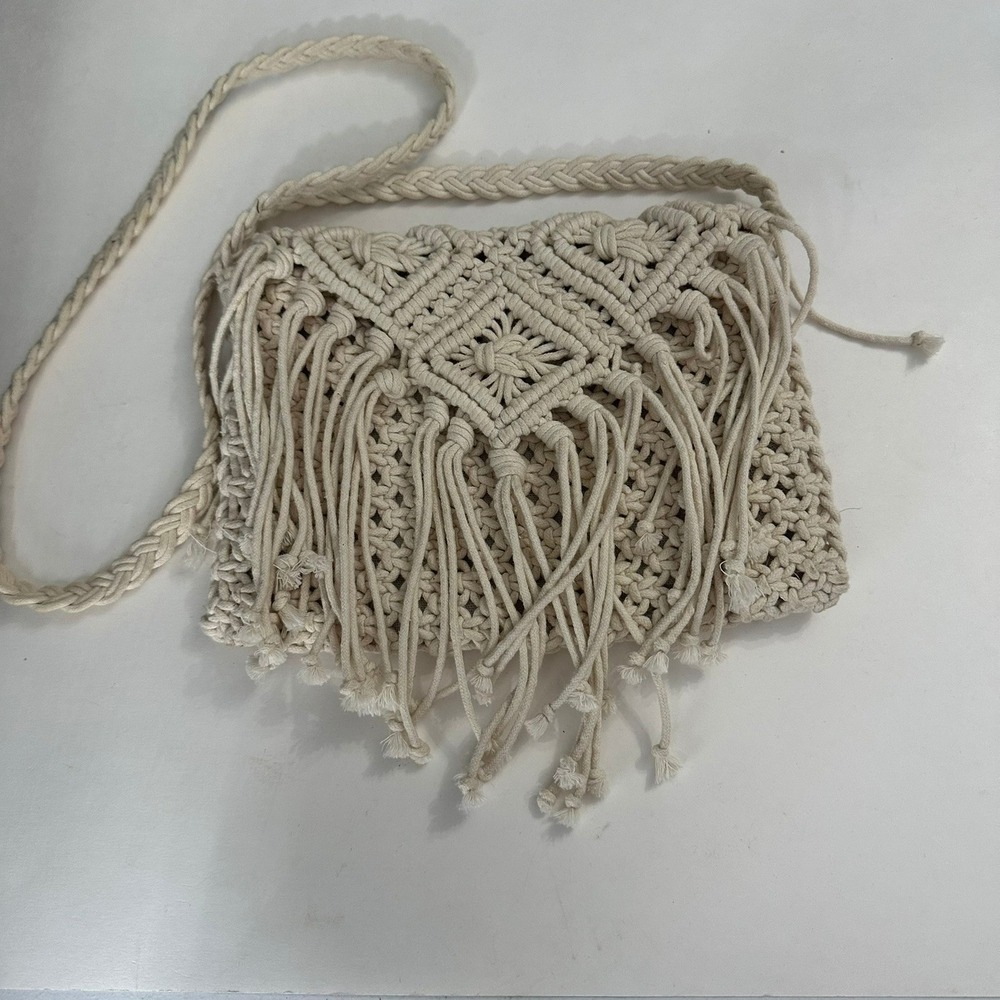 Boho Macrame Fringe Crossbody Bag Braided Strap Festival Hippie Fringe Handbag